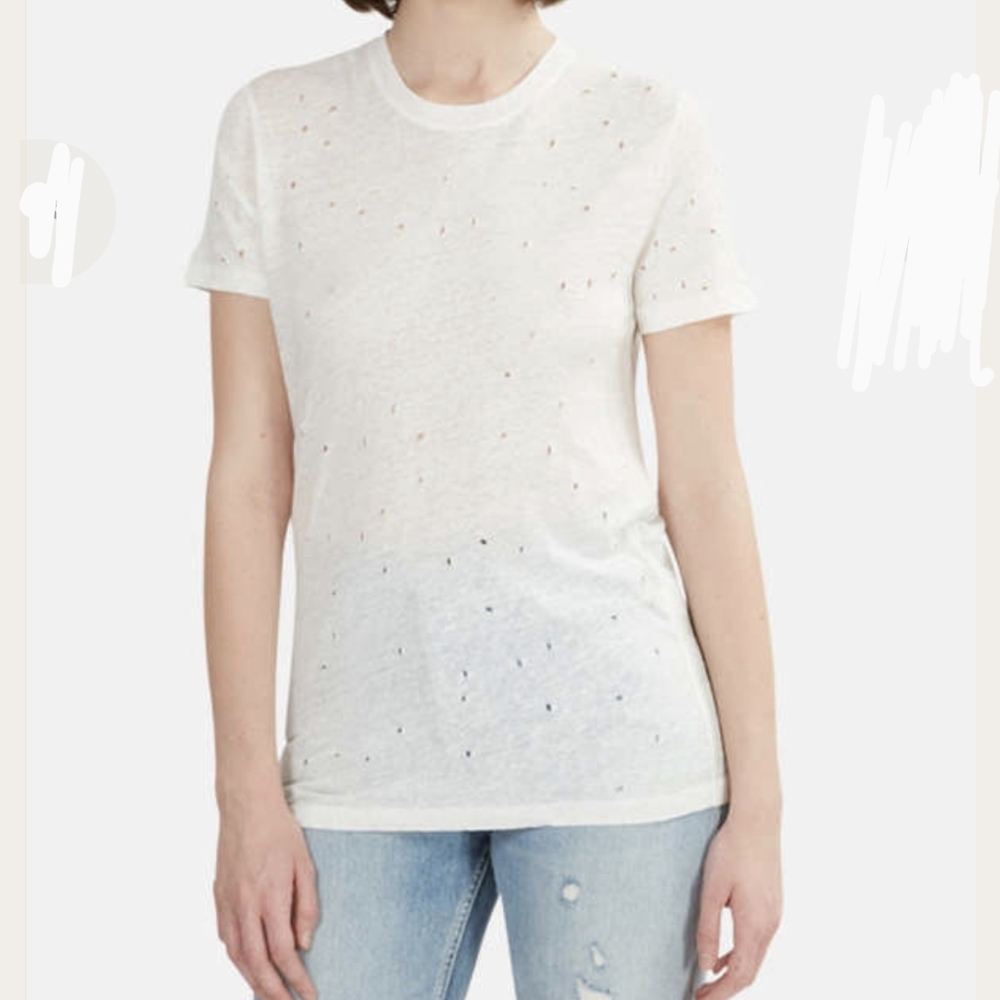 IRO Clay Holey Tee Short Sleeve 100% Linen Shredded Holes Throughout Ecru L NWOT - Picture 2 of 14